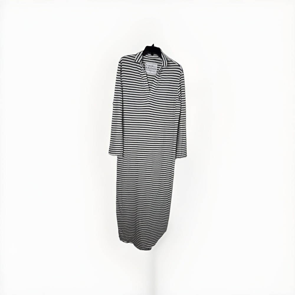 Frank & Eileen Emma Popover Henley Collared Maxi Dress striped large - Picture 3 of 12